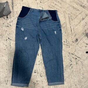 Maternity Blue Denim Jeans with Navy Accents